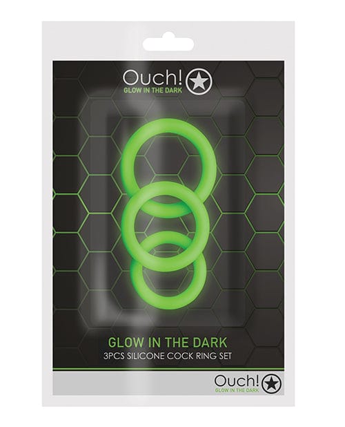 Shots Ouch 3 Piece Cock Ring Set - Glow In The Dark