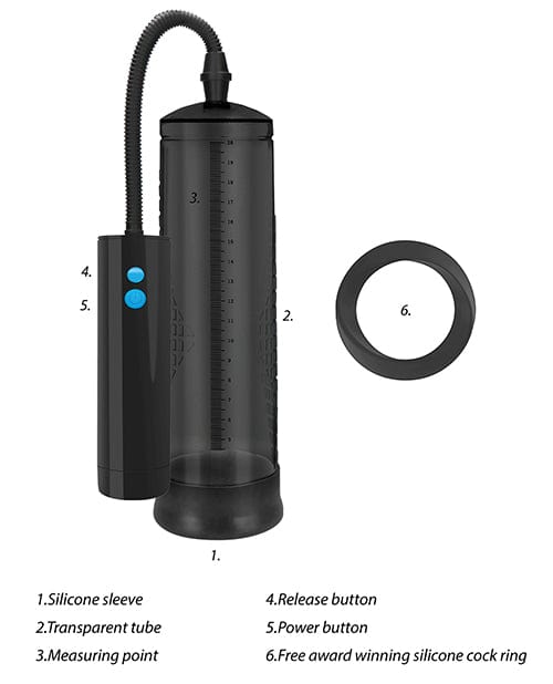 Shots America Shots Pumped Rechargeable Extreme Power Pump with Free Silicone Cock Ring - Black Penis Toys