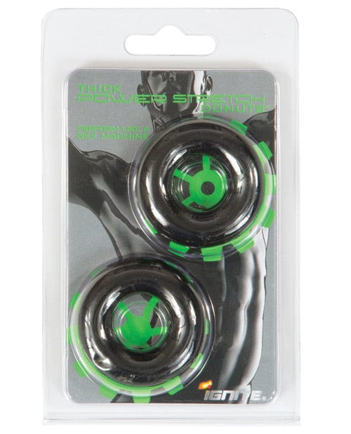 SI Novelties Ignite Thick Power Stretch Donut Cock Ring Black/Black / Pack Of 2 Penis Toys