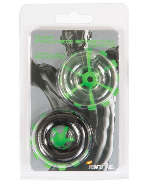 SI Novelties Ignite Thick Power Stretch Donut Cock Ring Black/Clear / Pack Of 2 Penis Toys