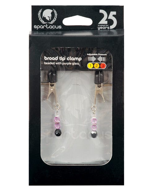 Spartacus Spartacus Adjustable Broad Tip Nipple Clamps with Purple Beads Kink &amp; BDSM