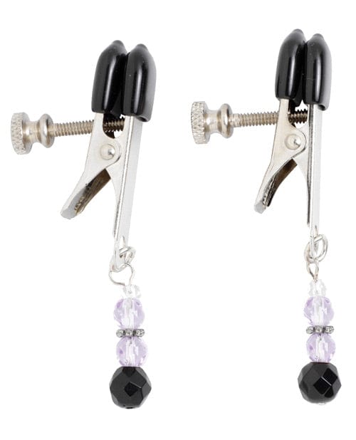 Spartacus Spartacus Adjustable Broad Tip Nipple Clamps with Purple Beads Kink &amp; BDSM