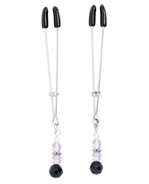 Spartacus Spartacus Adjustable Tweezer Nipple Clamps with Beads Purple Kink &amp; BDSM