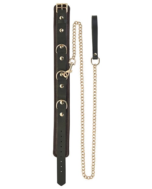 Spartacus Spartacus Collar &amp; Leash - Brown Leather with Gold Accent Hardware Kink &amp; BDSM