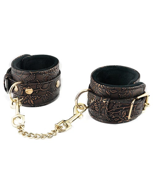 Spartacus Spartacus Faux Fur Lining Wrist Restraints - Brown Floral Print Kink &amp; BDSM