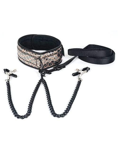 Spartacus Spartacus Faux Leather Collar &amp; Leash Gold Kink &amp; BDSM