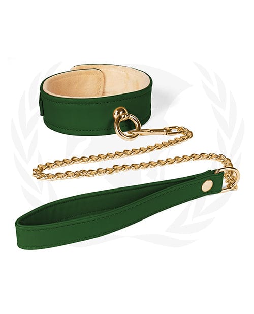 Spartacus Spartacus Plush Lined Pu Collar &amp; Chained Leash Green Kink &amp; BDSM