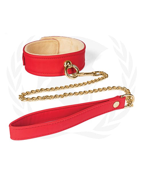 Spartacus Spartacus Plush Lined Pu Collar &amp; Chained Leash Red Kink &amp; BDSM