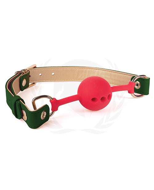 Spartacus Spartacus Silicone Ball Gag with Green Gold Pu Straps - 46 Mm Kink &amp; BDSM