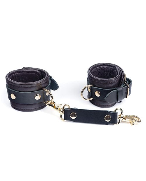 Spartacus Spartacus Wrist Restraints - Brown Leather with Gold Accent Hardware Kink &amp; BDSM