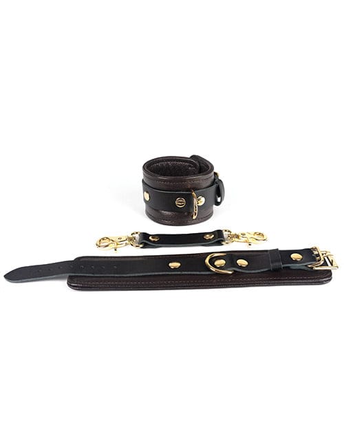 Spartacus Spartacus Wrist Restraints - Brown Leather with Gold Accent Hardware Kink &amp; BDSM