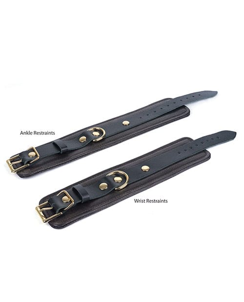 Spartacus Spartacus Wrist Restraints - Brown Leather with Gold Accent Hardware Kink &amp; BDSM
