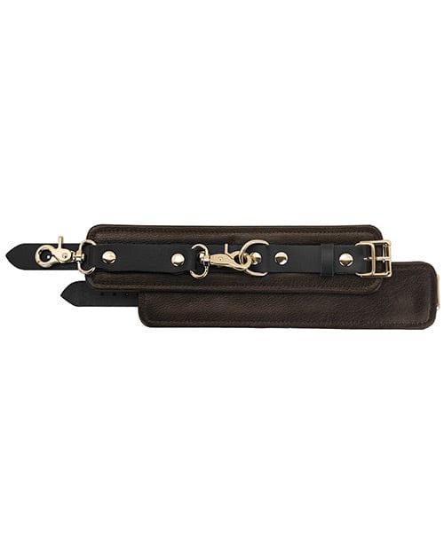 Spartacus Spartacus Wrist Restraints - Brown Leather with Gold Accent Hardware Kink &amp; BDSM