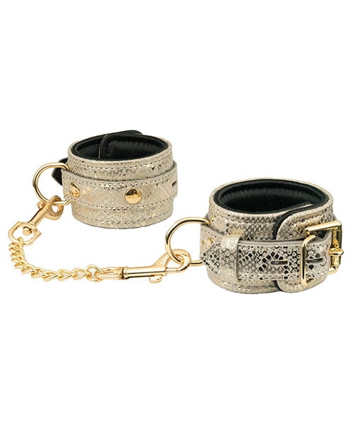 Spartacus Spartacus Wrist Restraints with Leather Lining - White Snakeskin Micro Fiber Kink &amp; BDSM