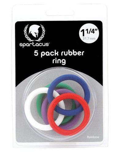 Spartacus Spartacus 1.25" Rubber Cock Ring Set - Rainbow Pack Of 5 Penis Toys