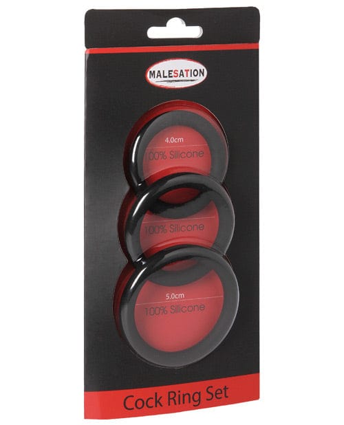 St Rubber Malesation Cock Ring Set - Pack Of 3 Black Penis Toys
