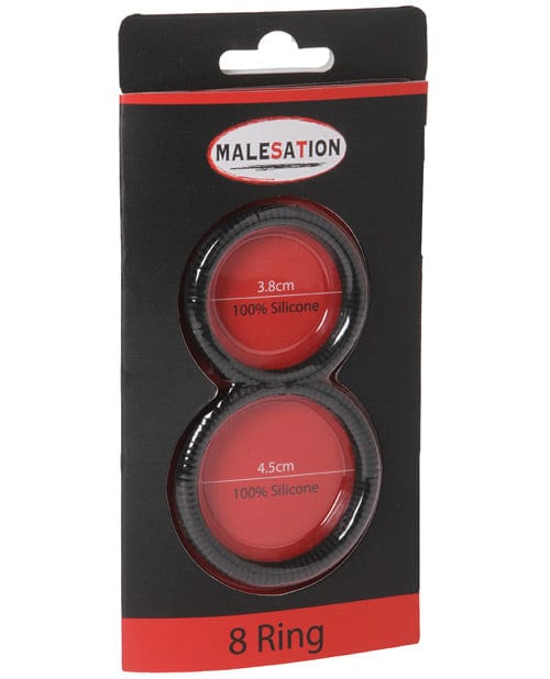 St Rubber Malesation Figure 8 Cock Ring - Black Penis Toys