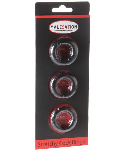 St Rubber Malesation Stretchy Cock Rings - Pack Of 3 Black Penis Toys