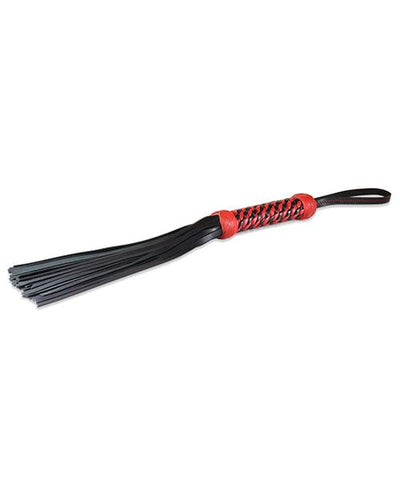 Sultra Leather Sultra 16" Lambskin Twisted Grip Flogger - Black with Red Woven Handle Kink & BDSM