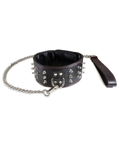 Sultra Leather Sultra Lambskin 2 1-2" Studded Collar with 24" Chain - Black Kink & BDSM