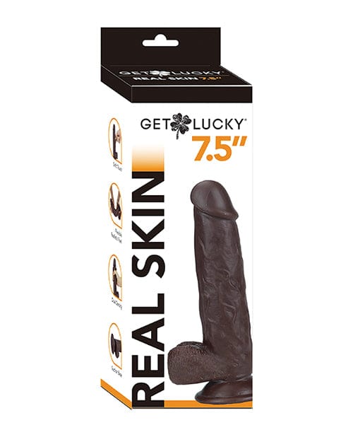 Thank Me Now Get Lucky 7.5" Real Skin Series Dark Brown Dildos