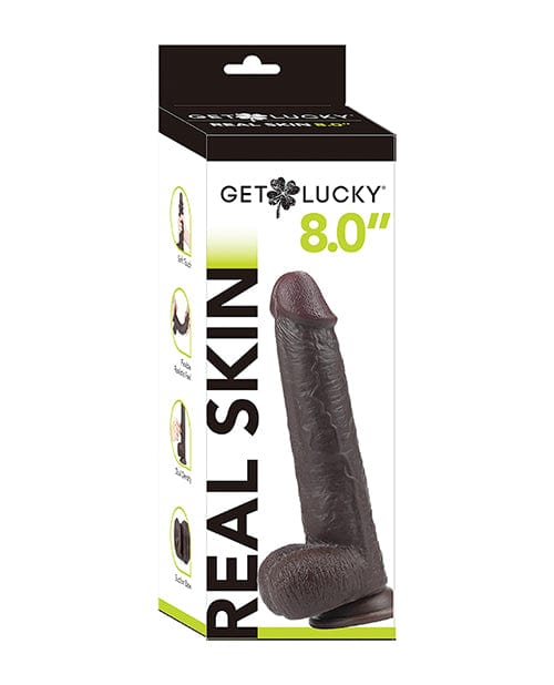 Thank Me Now Get Lucky 8.0" Real Skin Series Dark Brown Dildos