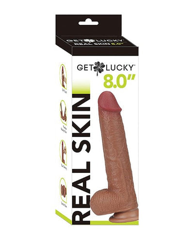 Thank Me Now Get Lucky 8.0" Real Skin Series Light Brown Dildos