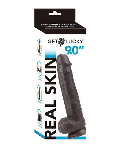 Thank Me Now Get Lucky 9.0" Real Skin Series Dark Brown Dildos