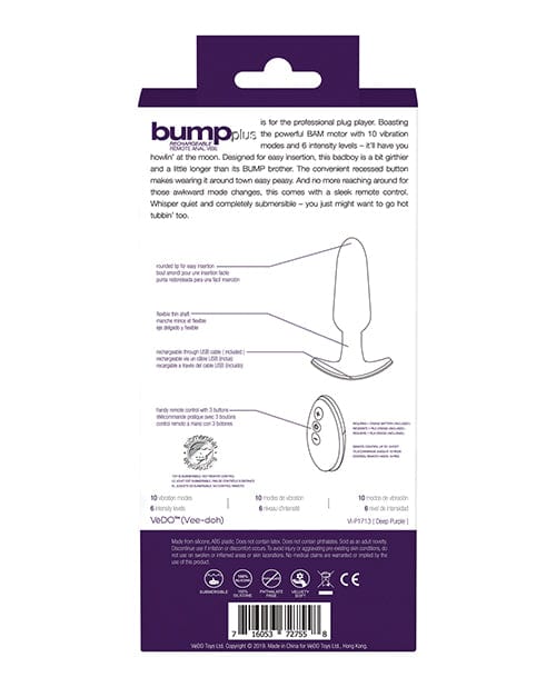 Vedo VeDO Bump Plus Rechargeable Remote Control Anal Vibe - Deep Purple Anal Toys