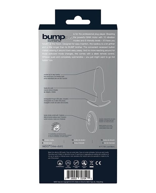 Vedo VeDO Bump Plus Rechargeable Remote Control Anal Vibe - Just Black Anal Toys