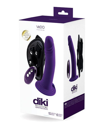 Vedo VeDO Diki Rechargeable Vibrating Dildo with Harness - Deep Purple Dildos