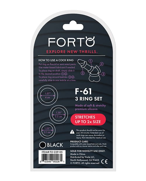 Vvole LLC Forto F-61 Liquid 3 Piece Cock Ring Set - Black Penis Toys