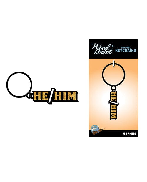 Wood Rocket LLC Wood Rocket He/him Keychain - Black/gold Novelties