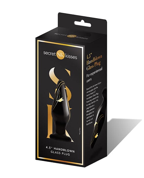 Xgen Secret Kisses 4.5" Handblown Wide Glass Plug - Black-gold Anal Toys