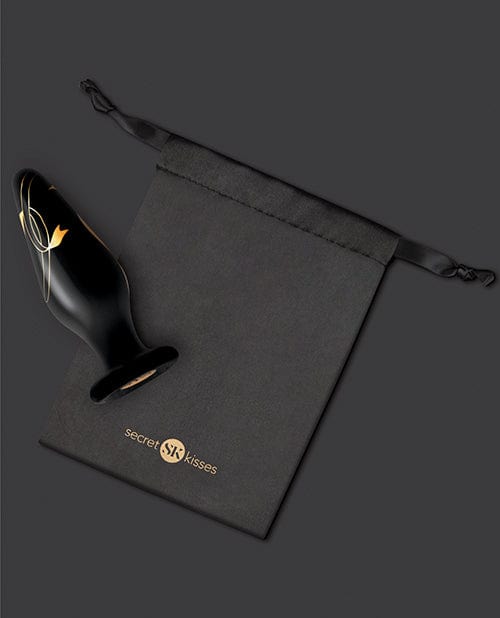 Xgen Secret Kisses 4.5" Handblown Wide Glass Plug - Black-gold Anal Toys
