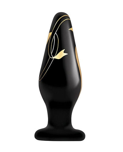 Xgen Secret Kisses 4.5" Handblown Wide Glass Plug - Black-gold Anal Toys