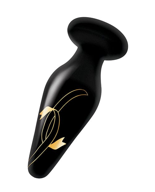 Xgen Secret Kisses 4.5" Handblown Wide Glass Plug - Black-gold Anal Toys