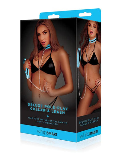 Xgen Whip Smart Glow In The Dark Deluxe Role-play Collar & Leash - Blue Kink & BDSM