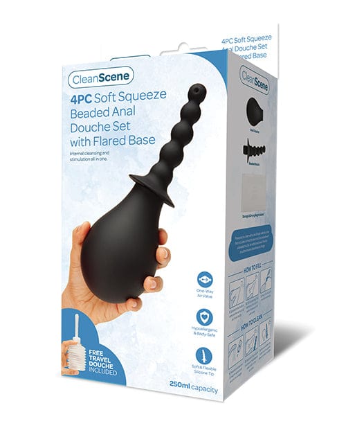 Cleanscene 4 Piece Soft Squeeze Beaded Anal Douche Set with flared Base