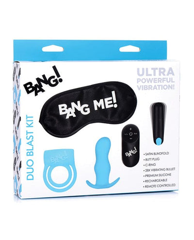 XR Brands Bang! Duo Blast Remote Control Cock Ring & Butt Plug Vibe Kit - Blue Anal Toys
