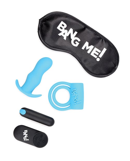 XR Brands Bang! Duo Blast Remote Control Cock Ring &amp; Butt Plug Vibe Kit - Blue Anal Toys