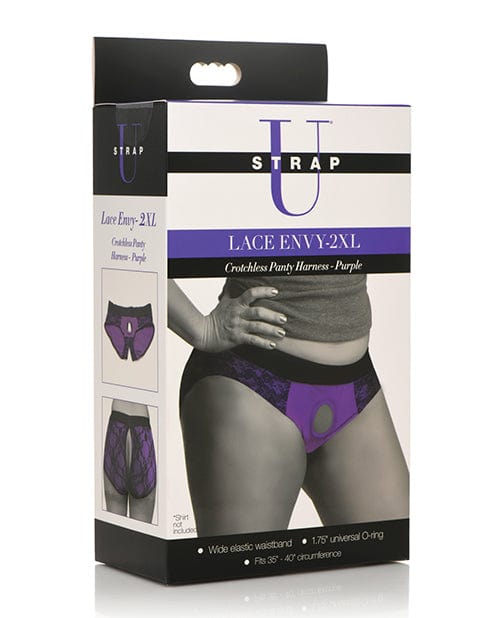 XR Brands Strap-U Lace Crotchless Panty Harness Purple / 2xl Dildos