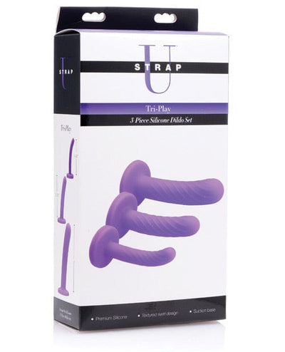 XR Brands Strap U Tri-play Silicone Dildo - Set Of 3 Purple Dildos