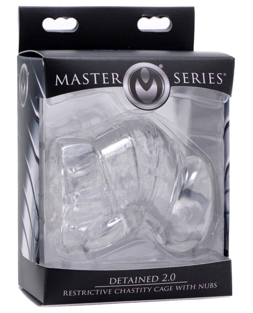 XR Brands Master Series Detained 2.0 Restrictive Chastity Cage with Nubs - Clear Kink & BDSM