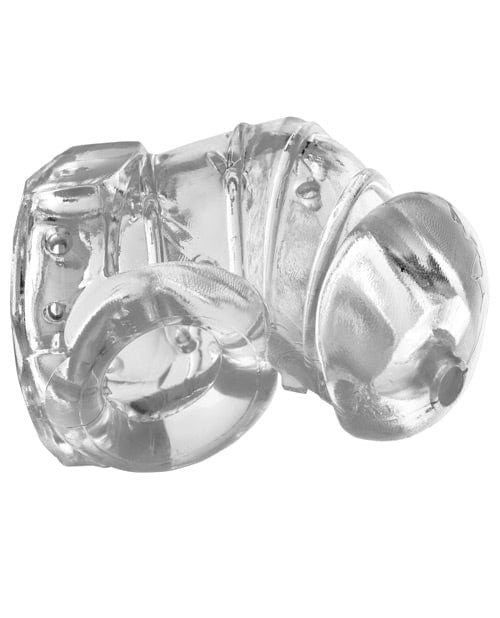 XR Brands Master Series Detained 2.0 Restrictive Chastity Cage with Nubs - Clear Kink &amp; BDSM