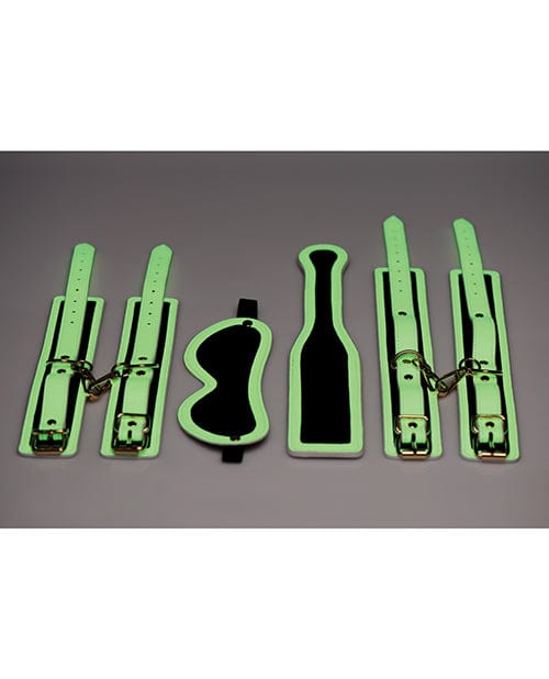 XR Brands Master Series Kink In The Dark Glowing Cuffs &amp; Blindfold &amp; Paddle Set Kink &amp; BDSM