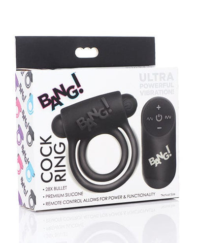 XR Brands Bang! Vibrating Cock Ring & Bullet with Remote Control Black Penis Toys