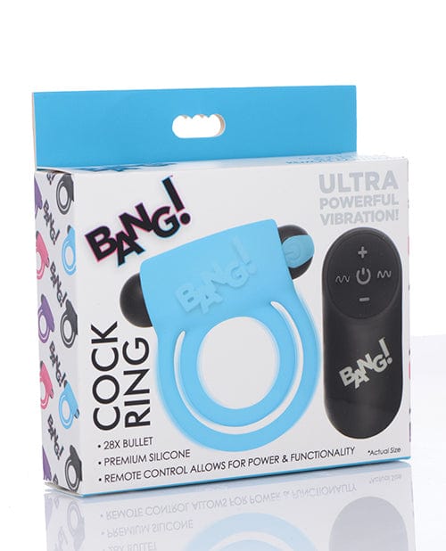 XR Brands Bang! Vibrating Cock Ring & Bullet with Remote Control Blue Penis Toys