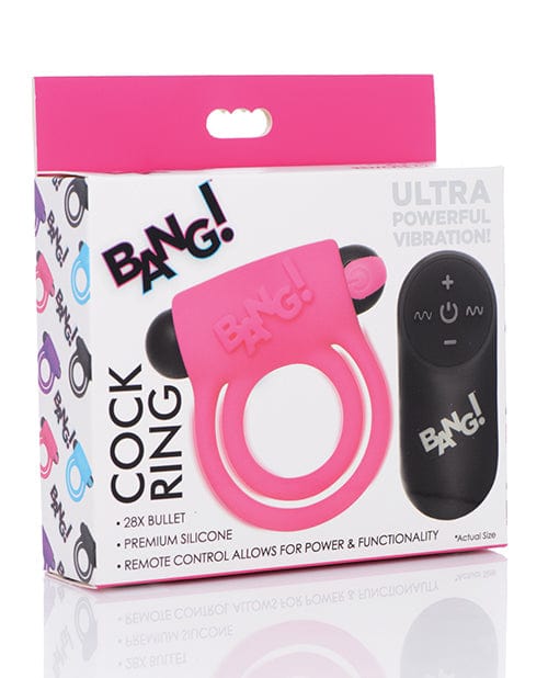 XR Brands Bang! Vibrating Cock Ring &amp; Bullet with Remote Control Pink Penis Toys