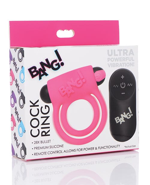 XR Brands Bang! Vibrating Cock Ring & Bullet with Remote Control Pink Penis Toys